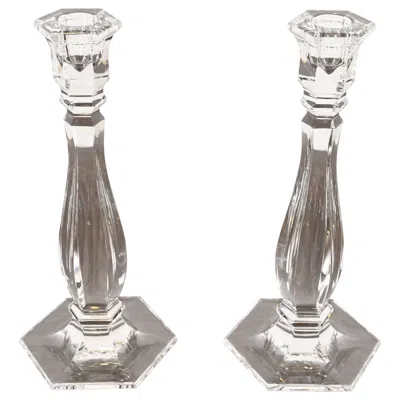 Pre-owned Tiffany & Co . Clear Crystal Candlesticks, Pair In Gray