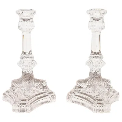 Pre-owned Tiffany & Co . Clear Crystal Candlesticks With Dragon Motif, Pair In Gray