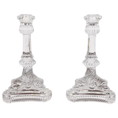 Pre-owned Tiffany & Co . Clear Crystal Candlesticks With Dragon Motif, Pair In Gray