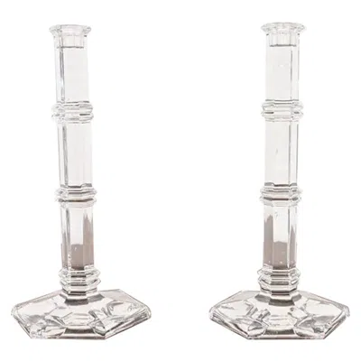 Pre-owned Tiffany & Co . Clear Crystal Tall Candlesticks, Pair In Gray