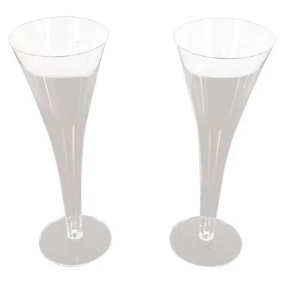 Pre-owned Tiffany & Co . Clear Crystal Trumpet Champagne Flutes, Pair In Gray