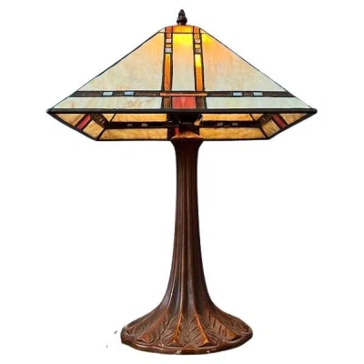 Pre-owned Tiffany & Co Colourful Tiffany Stained Glass Table Lamp Art Deco Style, 1970s In Sand
