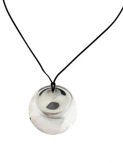 Pre-owned Tiffany & Co Cord Large Round Pendant Necklace, 18" In Black