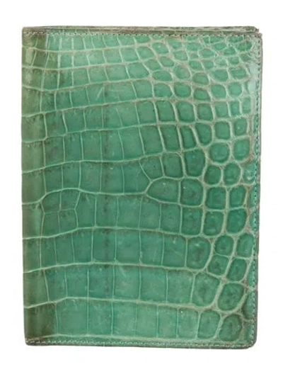 Pre-owned Tiffany & Co Crocodile Bifold Wallet In Green