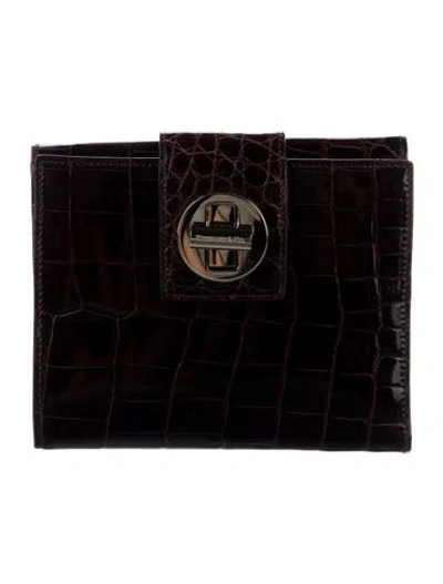 Pre-owned Tiffany & Co Crocodile Compact Wallet In Brown