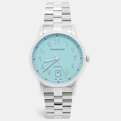 Pre-owned Tiffany & Co Ct60® Limited Edition Of 250 Pieces Reference 74863329 Blue Stainless Steel Men's Wristwatch 40 Mm In Silver