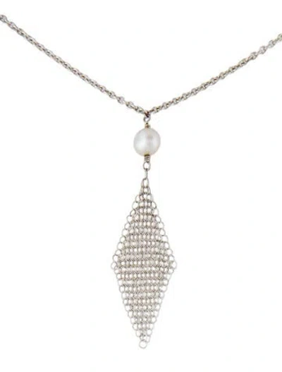 Pre-owned Tiffany & Co Cultured Pearl Mesh Tassel Pendant Necklace, 16.25" In Multi