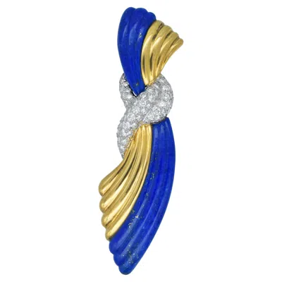 Pre-owned Tiffany & Co . Diamond, And Lapis Lazuli Swag Design Brooch In Multi