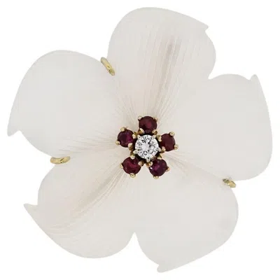 Pre-owned Tiffany & Co . Diamond And Ruby Floral 14-karat Brooch Pin In Stock In Multi