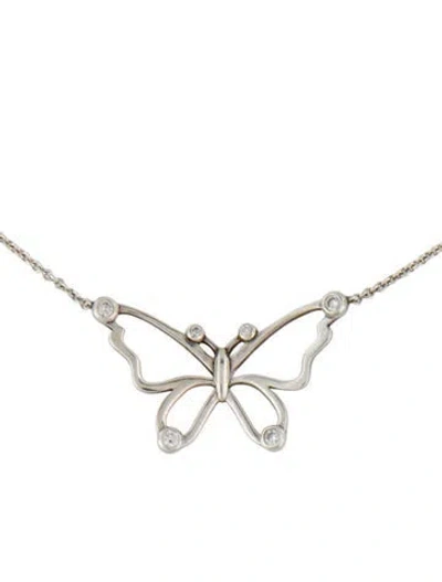 Pre-owned Tiffany & Co Diamond Butterfly Pendant Necklace In Multi