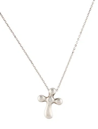 Pre-owned Tiffany & Co Diamond Cross Pendant Necklace, 16" In Multi