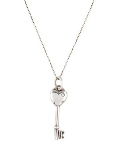 Pre-owned Tiffany & Co Diamond Heart Key Pendant Necklace, 18" In Multi