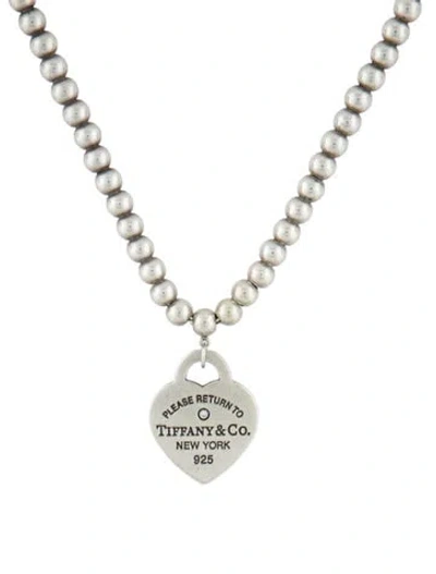 Pre-owned Tiffany & Co Diamond Heart Tag Bead Necklace, 16" In Multi
