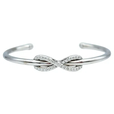 Pre-owned Tiffany & Co . Diamond Infinity Cuff Bracelet In Polished 18 Karat White Gold