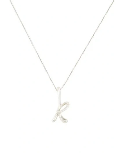 Pre-owned Tiffany & Co Diamond Letter 'k' Pendant Necklace, 16" In Multi