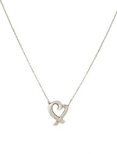 Pre-owned Tiffany & Co Diamond Loving Heart Pendant Necklace, 16" In Multi