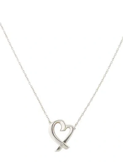 Pre-owned Tiffany & Co Diamond Loving Heart Pendant Necklace, 16" In Multi