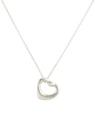 Pre-owned Tiffany & Co Diamond Open Heart Pendant Necklace, 16" In Multi