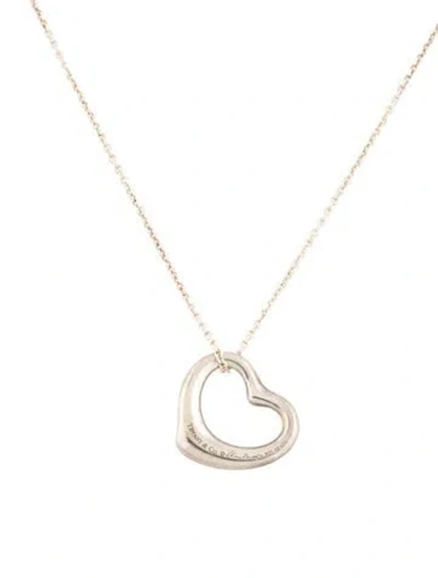 Pre-owned Tiffany & Co Diamond Open Heart Pendant Necklace, 16" In Multi