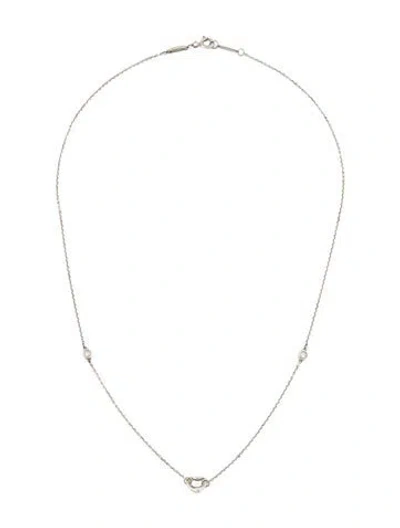 Pre-owned Tiffany & Co Diamond Open Heart Station Necklace, 16" In Multi