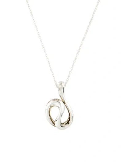 Pre-owned Tiffany & Co Diamond Open Wave Pendant Necklace, 18" In Multi