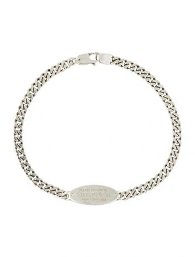 Pre-owned Tiffany & Co Diamond Oval Id Tag Bracelet, 6.25" In Multi