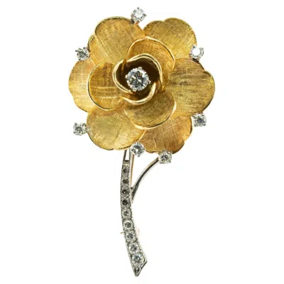Pre-owned Tiffany & Co Diamond Rose Flower Brooch Pin Vintage 18k Gold In Red