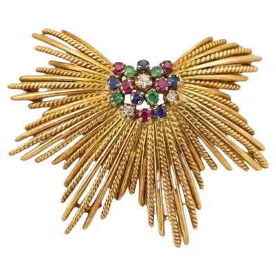 Pre-owned Tiffany & Co . Diamond Ruby Sapphire Emerald 18k Yellow Gold Brooch