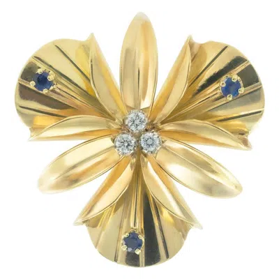 Pre-owned Tiffany & Co Diamond Sapphire Yellow Gold Orchid Brooch