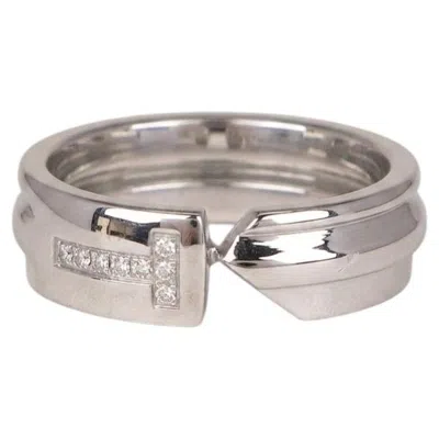 Pre-owned Tiffany & Co . Diamond T Modern Band Ring In 18k White Gold