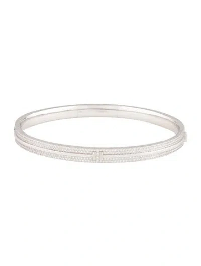 Pre-owned Tiffany & Co Diamond Tiffany T Pavé Hinged Bangle, 7.75" In Multi
