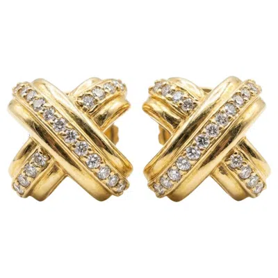 Pre-owned Tiffany & Co . Diamond X Knot Cufflinks In 18k Yellow Gold