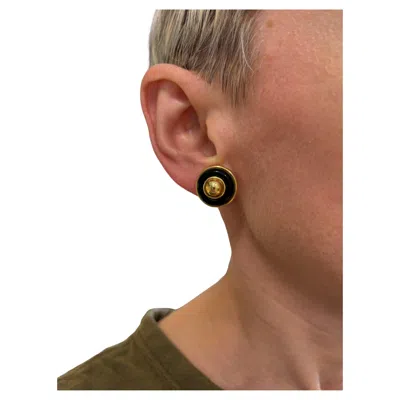 Pre-owned Tiffany & Co . Donald Claflin 18k Yg & Onyx Button Earrings 1980s Vintage W/pouch In Black