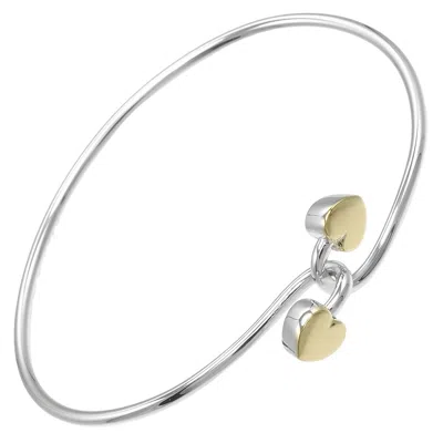 Pre-owned Tiffany & Co . Double Heart Lock Bangle Bracelet Sterling Silver With 18k Yellow Gold Silver Silver B