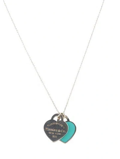 Pre-owned Tiffany & Co Double Heart Tag Pendant Necklace, 18" In Multi