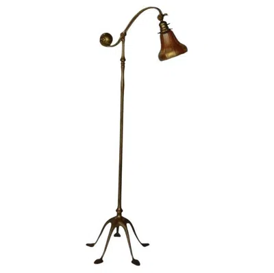 Pre-owned Tiffany & Co Early 20th C. Tiffany Studios New York Patinated Bronze-favrile Glass Floor Lamp In Gold