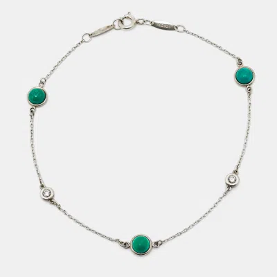 Pre-owned Tiffany & Co Elsa Peretti Color By The Yard Diamonds Turquoise Sterling Silver Bracelet