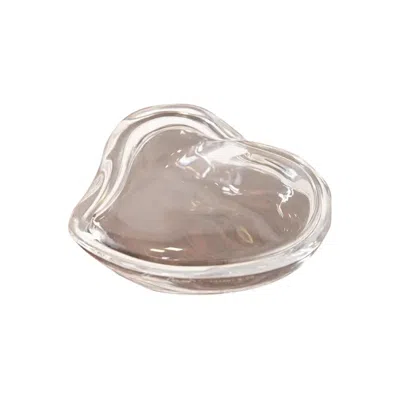 Pre-owned Tiffany & Co Elsa Peretti For . Clear Crystal Heart-shaped Lidded Jewelry Box In Sand