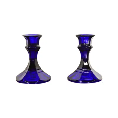 Pre-owned Tiffany & Co Elsa Peretti For . Cobalt Blue Murano Glass Candlesticks, Pair