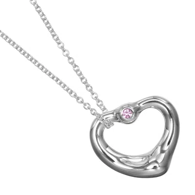 Pre-owned Tiffany & Co . Elsa Peretti Open Heart Pendant Necklace Sterling Silver With Pink Sapphire Silver Sil