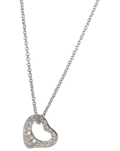 Tiffany & Co . Elsa Peretti Open Heart Platinum 0.21 Ct. Tw. Diamond Necklace  (authentic Pre-loved) In Metallic