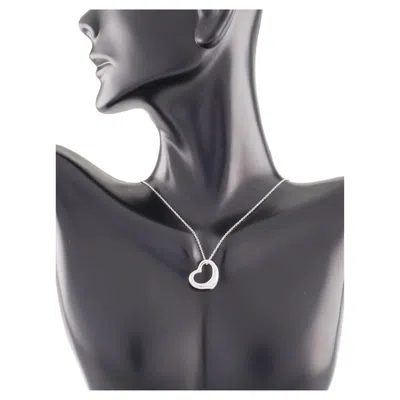 Pre-owned Tiffany & Co . Elsa Peretti Open Heart Platinum Pendant With Diamond And Chain In Multiple