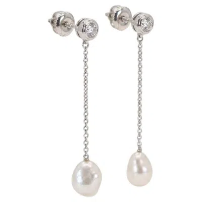 Pre-owned Tiffany & Co . Elsa Platinum Diamond And Pearl Dangle Earrings In Multiple