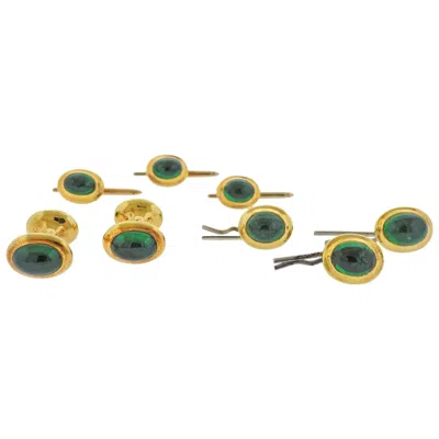 Pre-owned Tiffany & Co . Emerald Gold Cufflinks Stud Button Dress Set In Green