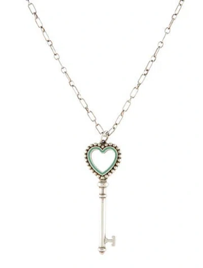 Pre-owned Tiffany & Co Enamel Beaded Heart Key Pendant Necklace, 16" In Multi