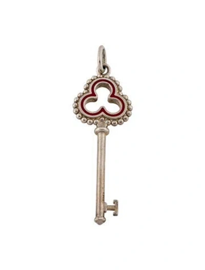 Pre-owned Tiffany & Co Enamel Beaded Open Trefoil Key Pendant In Red