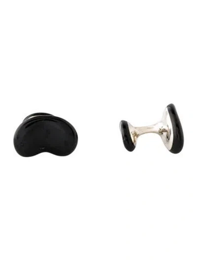 Pre-owned Tiffany & Co Enamel Bean Design Cufflinks In Black