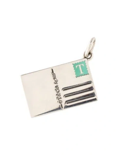 Pre-owned Tiffany & Co Enamel 'bonjour From Paris' Postcard Charm, 1" In Blue