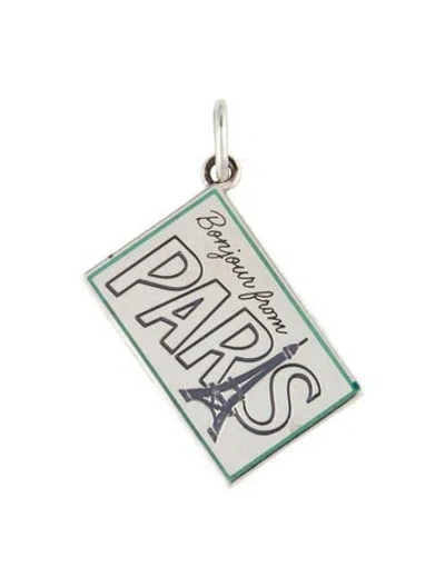 Pre-owned Tiffany & Co Enamel 'bonjour From Paris' Postcard Charm In Multi