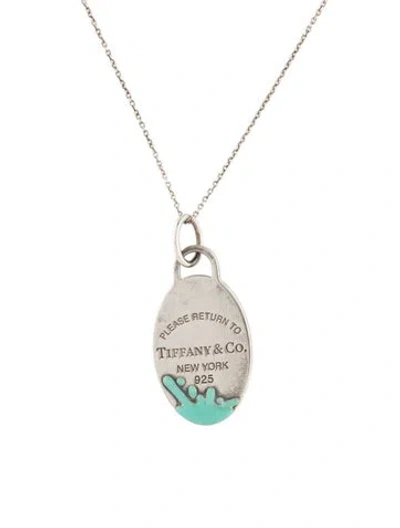 Pre-owned Tiffany & Co Enamel Color Splash Oval Tag Pendant Necklace, 16" In Blue